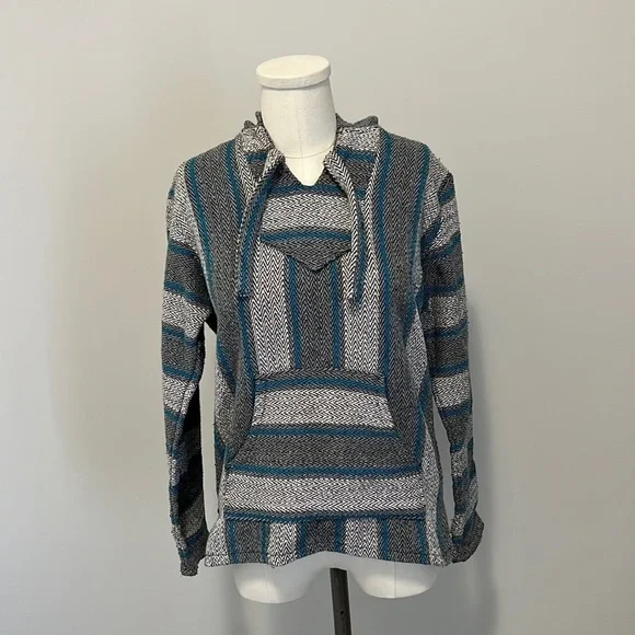 Original Senor Lopez gray/black/blue Baja Beach hoodie size small - Picture 2 of 10